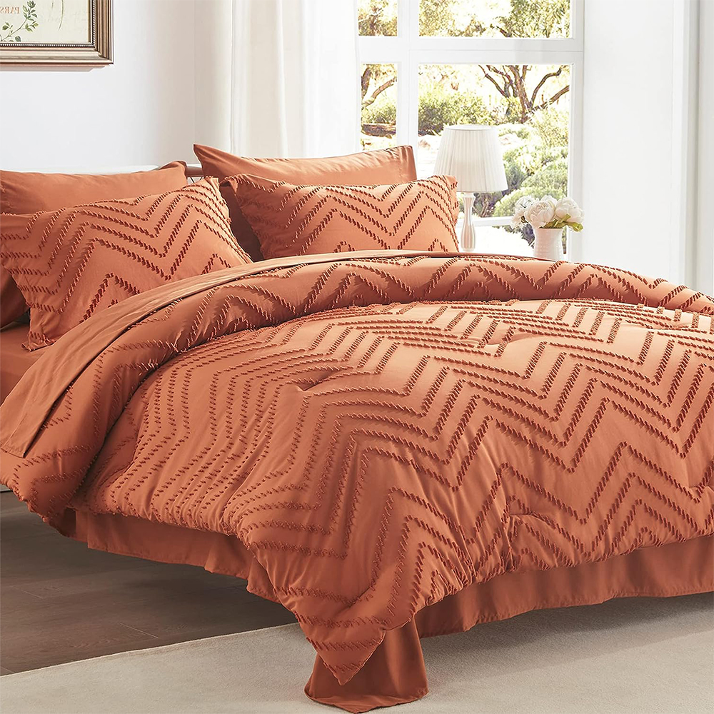 Brown Jacquard Boho Wave klippet dyne sett 7pcs dyne med laken sett